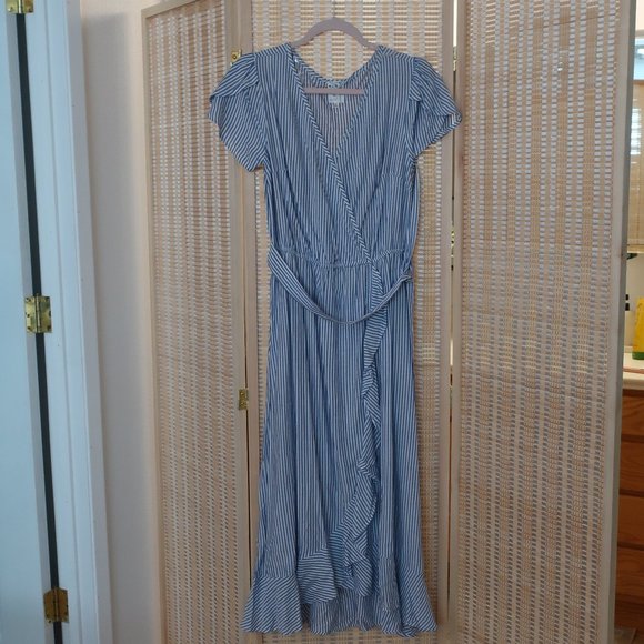 NWOT Naif Soft Blue & White Striped Midi Dress - Picture 1 of 7